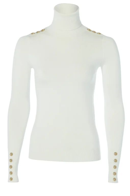 Holland Cooper Buttoned Knit Roll Neck Cream Clearance