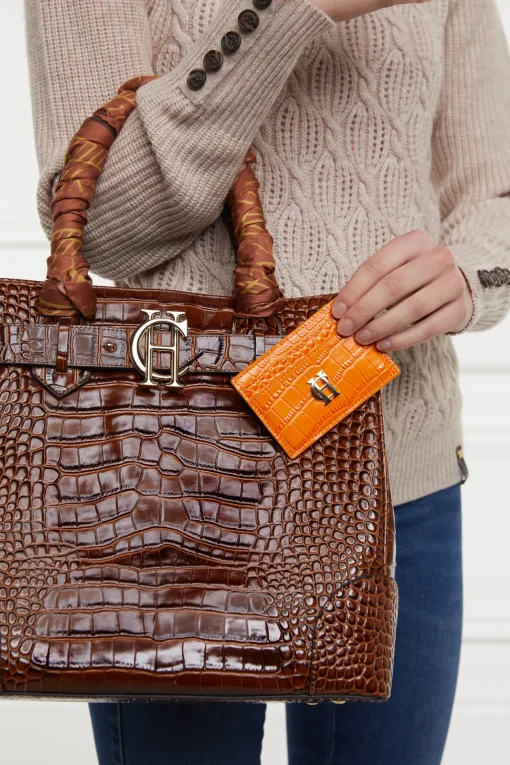 Holland Cooper Chelsea Card Holder Orange Croc Discount