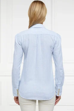 Holland Cooper Classic V-Neck Blouse Azure Stripe Clearance