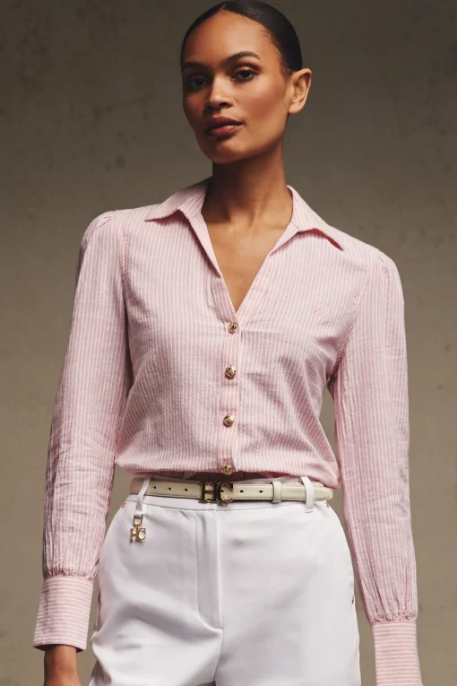 Holland Cooper Classic V-Neck Blouse Pink Stripe Outlet