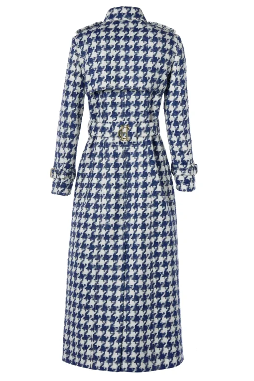 Holland Cooper Full Length Marlborough Trench Coat Large Scale Navy Houndstooth Best