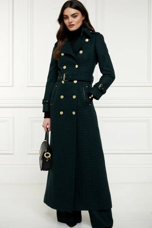 Holland Cooper Full Length Marlborough Trench Coat Emerald Houndstooth Hot