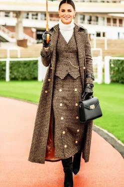 Holland Cooper Full Length Marlborough Trench Coat Chocolate Houndstooth Best