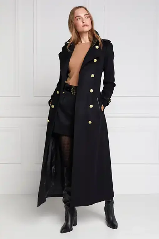 Holland Cooper Full Length Marlborough Trench Coat Soft Black New