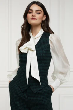 Holland Cooper Hampton Waistcoat Emerald Houndstooth Discount