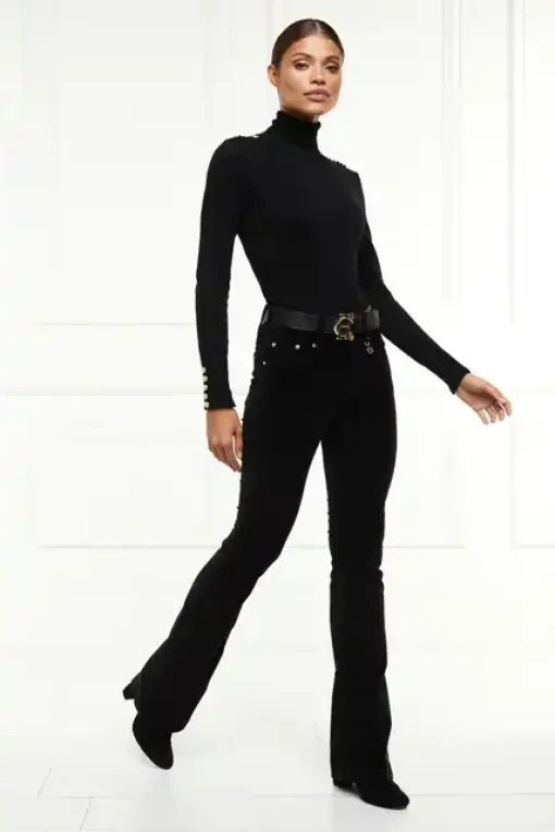 Holland Cooper High Rise Velvet Flare Black Hot