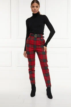 Holland Cooper High Waisted Peg Trouser Red Tartan Outlet