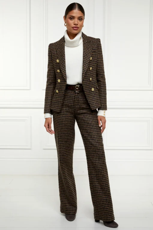 Holland Cooper High Waisted Straight Trouser Chocolate Houndstooth Outlet