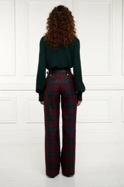 Holland Cooper High Waisted Straight Trouser Mulberry Tartan Discount