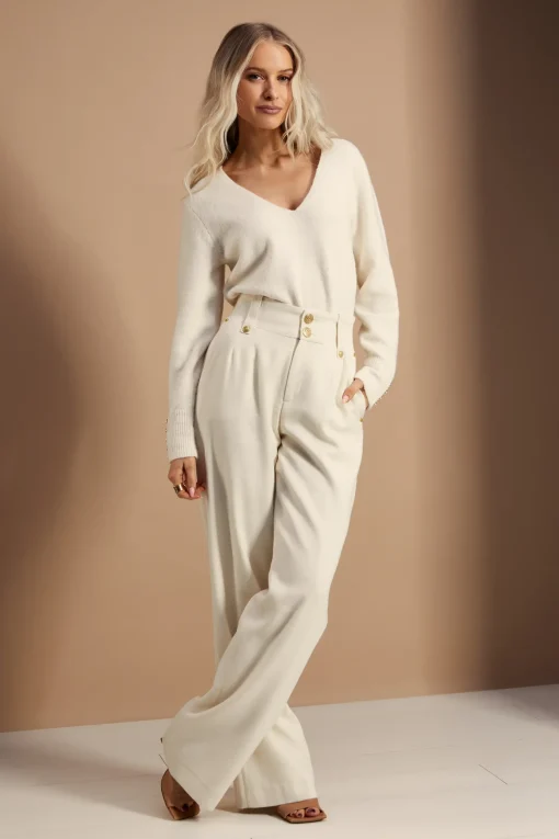 Holland Cooper High Waisted Straight Trouser Ivory New