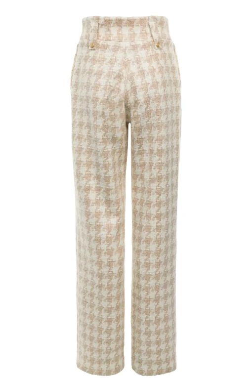 Holland Cooper High Waisted Straight Trouser Camel Houndstooth Discount