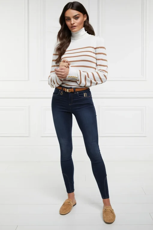 Holland Cooper Kelsie Roll Neck Knit Natural Camel Stripe Best