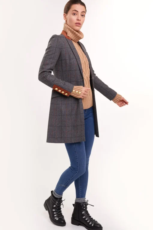 Holland Cooper Kempton Coat Mid Blue Check Hot