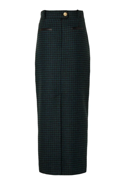 Holland Cooper Knightsbridge Maxi Skirt Emerald Houndstooth Clearance