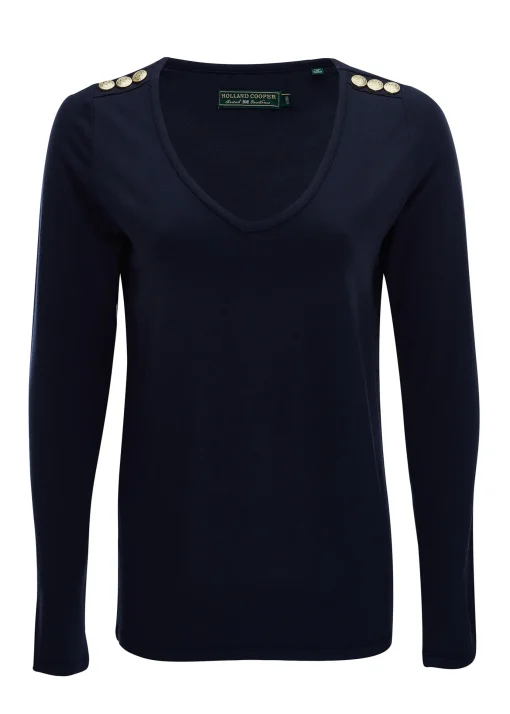 Holland Cooper Long Sleeve V-Neck Tee Ink Navy Online