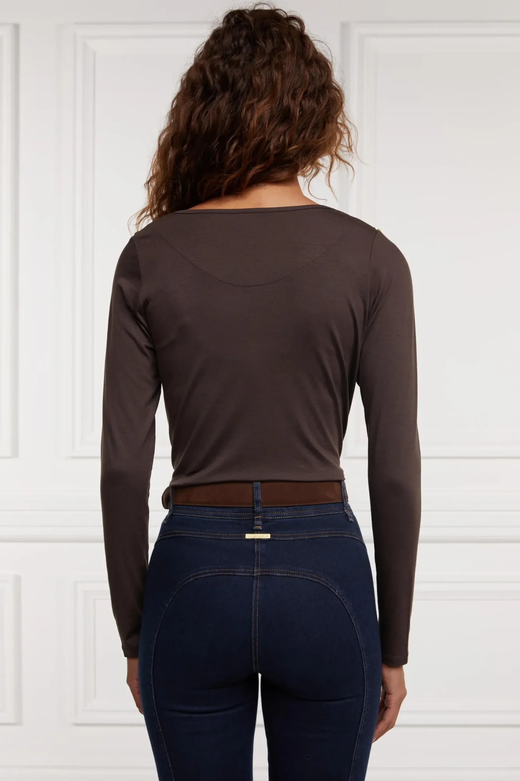 Holland Cooper Long Sleeve V-Neck Tee Coffee Hot