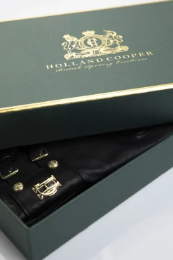 Holland Cooper Monogram Leather Gloves Black Clearance