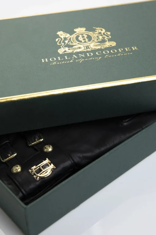 Holland Cooper Monogram Leather Gloves Black Clearance