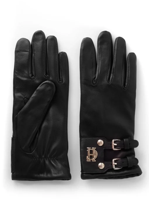 Holland Cooper Monogram Leather Gloves Black Clearance