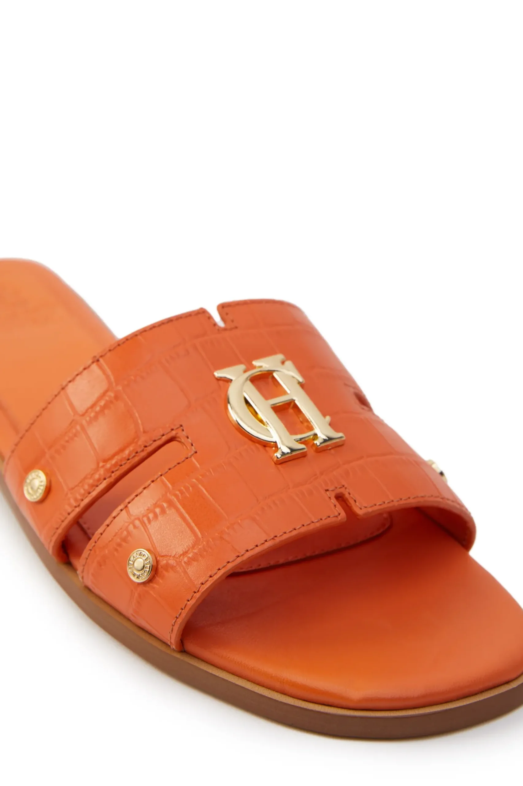 Holland Cooper Monogram Slides Orange Croc Clearance