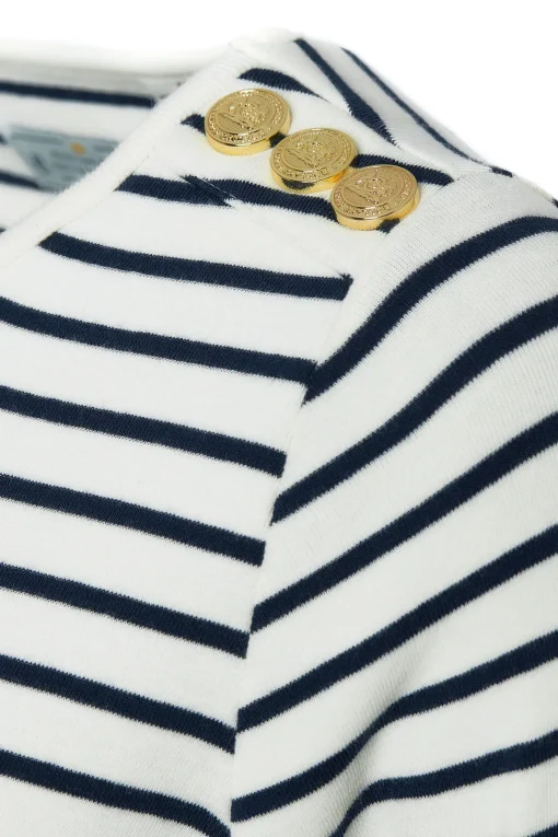 Holland Cooper Padstow Long Sleeve Crew Neck Tee Natural Ink Navy Stripe Best