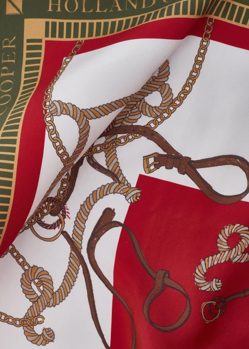 Holland Cooper Regal Horse Silk Scarf Racing Green Heritage Red Sale