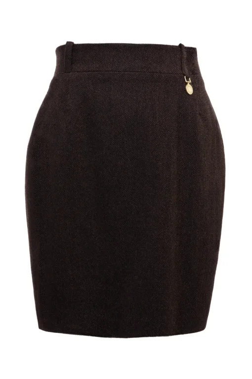 Holland Cooper Regency Skirt Chocolate Herringbone New