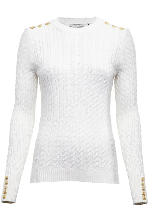 Holland Cooper Seattle Cable Crew Knit White
