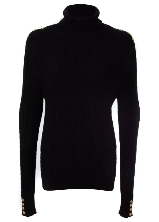 Holland Cooper Seattle Roll Neck Cable Knit Black Discount