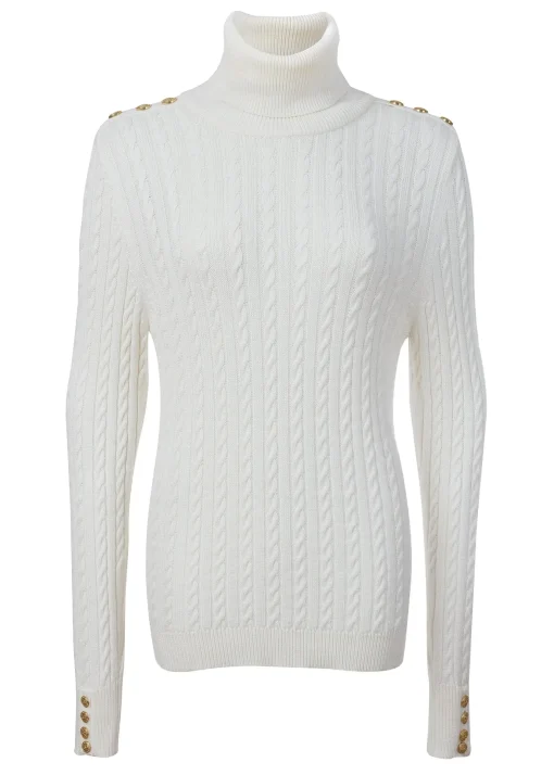 Holland Cooper Seattle Roll Neck Cable Knit Winter White Discount