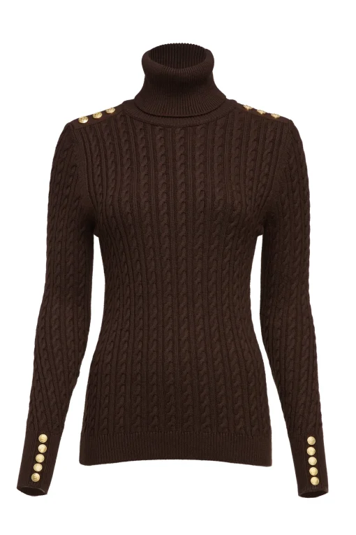 Holland Cooper Seattle Roll Neck Cable Knit Chocolate Sale