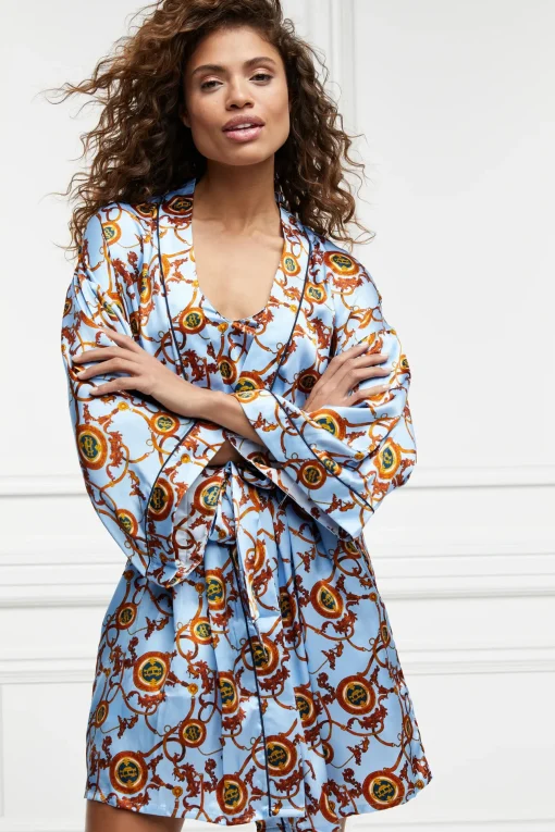 Holland Cooper Silk Dressing Gown Sky Blue Clearance