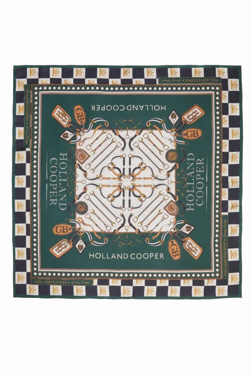 Holland Cooper Stirrup Silk Scarf Black Emerald Best