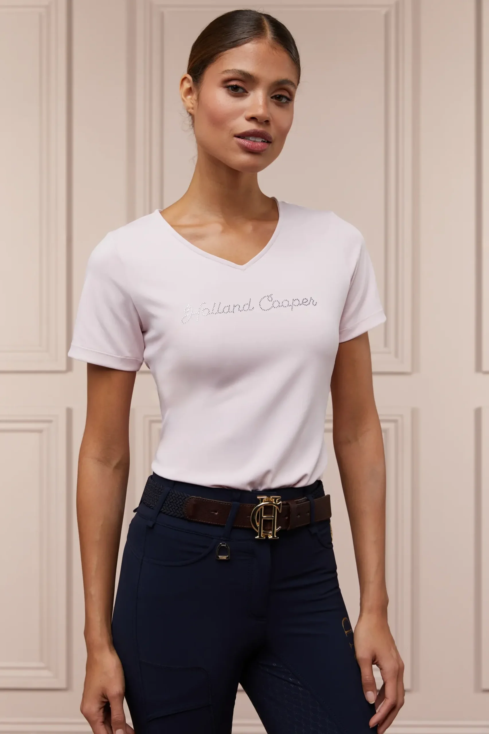 Holland Cooper Training V-Neck Tee Blush Discount